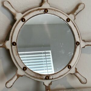 18 Inches Diameter Rustic White Ship Wheel Wall Mirror